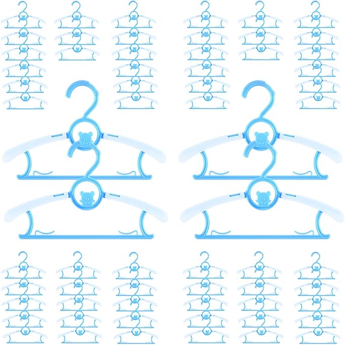 Baby Hangers for Nursery Closet 60 Pack Plastic Kids Clothes Hanger Space Saving Non Slip Extendable Toddler 11-14” Adjustable Hangers Heavy Duty Clothing Infant Hanger Bulk, Blue