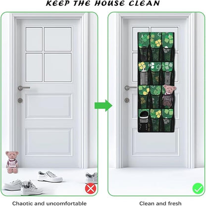 12-Section Over The Door Storage Bag, Oxford Material, Waterproof Scratch-Resistant and for Organizing Bathroom Kitchen Bedroom Essentials, Lucky Four Leaves