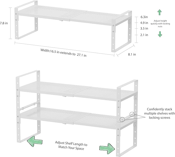Expandable Metal Shoe Rack, Adjustable Space-Saving, Heavy-Duty Shoe Rack with Borders. Multi-Functional for Closet, Bathroom, Entryway, Kitchen or Office
