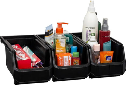 ReadySpace Plastic Containers for Organizing and Storage Bins for Closet, Kitchen, Office, Garage or Pantry Organization, Stackable Bins, Medium (11" x 5" x 5.5"), 8-Pack, Black