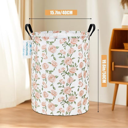 Laundry Basket Canvas Fabric Collapsible Organizer Basket for Storage Bin Toy Bins Gift Baskets Bedroom Clothes Children Nursery Hamper (Rose)