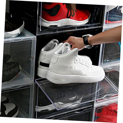 Shoe Storage Box with Dustproof Door Buckle, Stackable Shoe Organizer Container for Sneaker and Boot Closet Storage