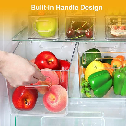 Hudgan Set of 8 Clear Plastic Storage Bins 4 Large and 4 Small Stackable Storage Containers for Pantry Organizers and Kitchen Storage, Cabinet, Freezer, Under Sink Organization
