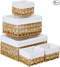 Vagusicc Wicker Storage Basket, Rectangular Wicker Baskets for Storage, Woven, Water Hyacinth and Seagrass Storage Baskets for Organizing, Cube Storage Bins for Closet/Clothes/Dresser, Beige, 5-Pack