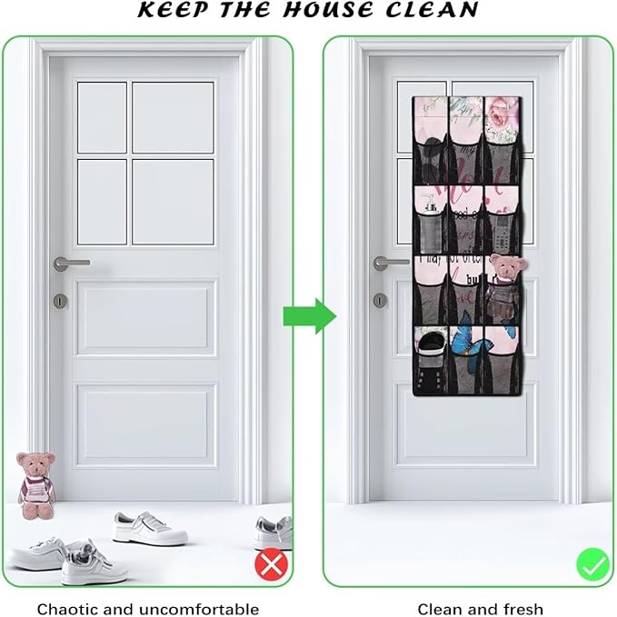 Shoe Organizer Over The Door 12 Pockets Door Hanging Storage for Closet Pink Wall Hanging Storage for Bathroom Easy to Install Shoe Holder Hanger for Mother's Day