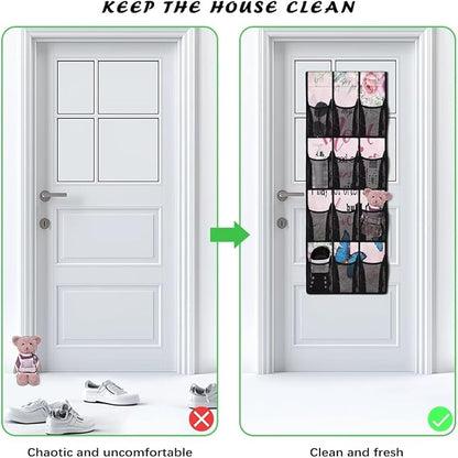 Shoe Organizer Over The Door 12 Pockets Door Hanging Storage for Closet Pink Wall Hanging Storage for Bathroom Easy to Install Shoe Holder Hanger for Mother's Day