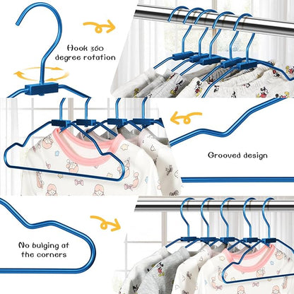 VWV Blue Aluminum Hangers, 20 Pack Baby Hanger，12.6 Inch Children Baby Hangers, Sturdy Metal Children Clothes Hangers for Wardrobe, Space-Saving Toddler Hanger