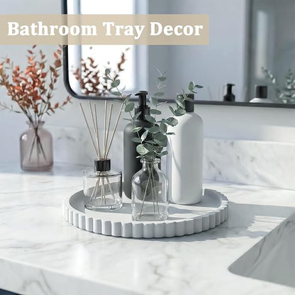 Silicone Bathroom Vanity Tray, Modern Round Decorative Tray for Countertop, Waterproof & Unbreakable Cosmetic Perfume Organizer, Extra-Thick & Sturdy, Easy to Clean Candle Tray (9 inch, White)