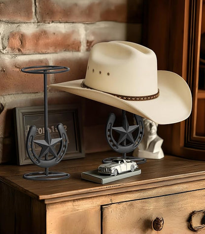Cowboy Hat Stand, Hat Display Stand Tabletop, Western Horseshoe Decor, Cowboy Hat Rack, Cowboys Gifts for Men, Western Stuff, Desk Hat Rack for Fedora, Sun Hats, Straw Hats, Iron, Black, 2 Packs