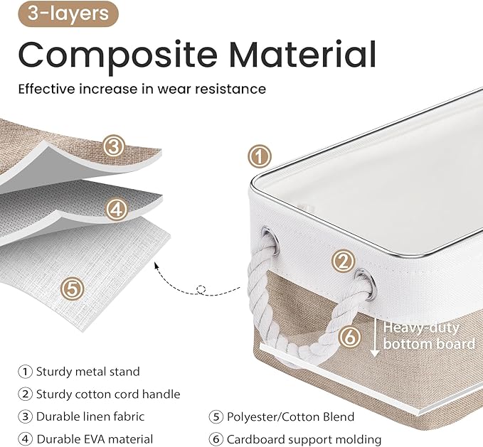 Storage Baskets for Shelves 11.8x7.9x5.2 Inch, Foldable Fabric Storage Bins with Handles, Small Storage Baskets for Organizing Closet, Office, Home Organization (1-Pack, White&Khaki)