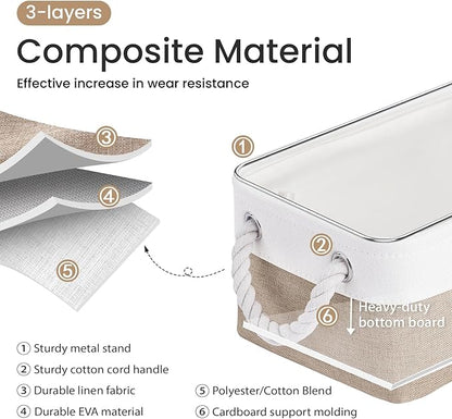 Storage Baskets for Shelves 11.8x7.9x5.2 Inch, Foldable Fabric Storage Bins with Handles, Small Storage Baskets for Organizing Closet, Office, Home Organization (1-Pack, White&Khaki)