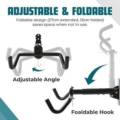 Foldable Bike Wall Mount 1-Pack, Space Saving Horizontal Bike Rack with Adjustable Hanger and EVA Covers, Includes Screws for Garage, Indoor, or Shed