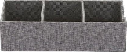 Household Essentials Grey 727-1 Deep 3 Section Drawer Organizer Box for Storage | 12 in x 6.13 in x 3.13