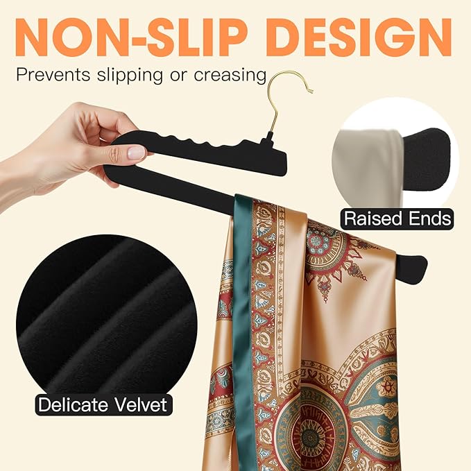 Flottian 20 Pack Velvet Pants Hangers - Open Ended Non-Slip Heavy Duty Closet Organizers with 360° Swivel Hook, Space-Saving Felt Hangers for Pants, Jeans, Dresses & Towels, Black