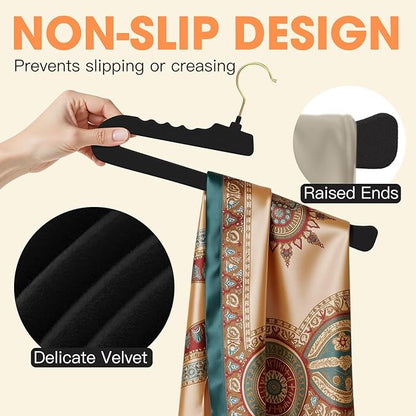 Flottian 20 Pack Velvet Pants Hangers - Open Ended Non-Slip Heavy Duty Closet Organizers with 360° Swivel Hook, Space-Saving Felt Hangers for Pants, Jeans, Dresses & Towels, Black