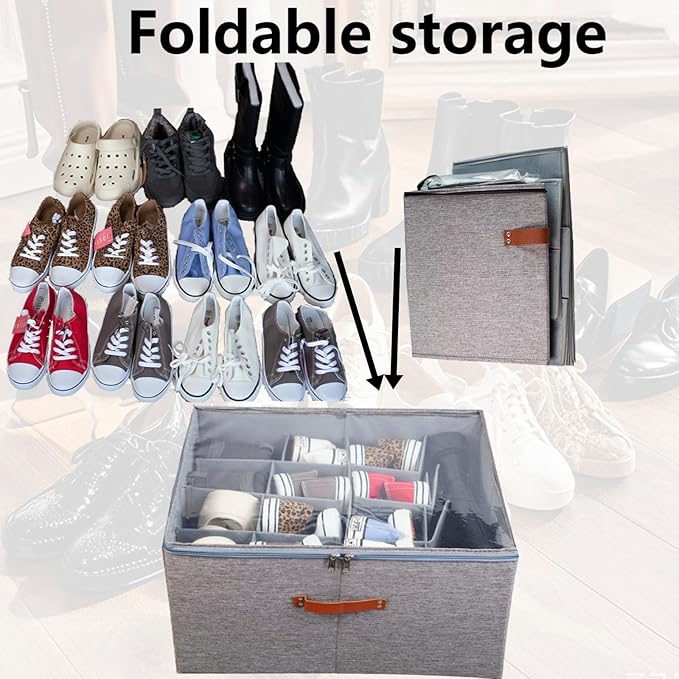 2-Pack,Shoe Organizer for Closet, Foldable shoe storage,Adjustable Shoe Storage Containers,Fits up to 32 Pairs, Clear Foldable Shoe Storage (2-Pack,gray+dark gray)