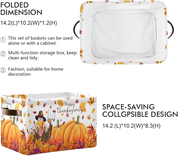 Thanksgiving Day Pumpkin Turkey Rectangular Storage Basket Organizer Bin Shelf Baskets For Clothes Gifts For Home Office Dorm