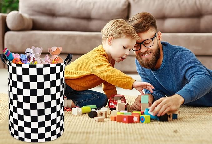 Boys Laundry Basket hamper Kids Hamper Car Toy Organizer Bins for Room Decor,Gift Basket for Bedroom(Racing Flag)