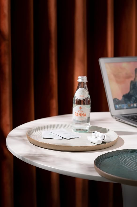 Vanity Tray with Brown Trim - Candle & Perfume Holder Organizer - Round White 11"11" - Home Decor for Dresser, Table, Bathroom Countertop