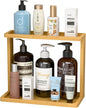 PEKER Bamboo Bathroom Organizer Countertop – Small Vanity Storage Shelf for Makeup, Perfume, Skincare – Natural Cosmetics Display Rack for Dresser, Sink, Kitchen – Natural