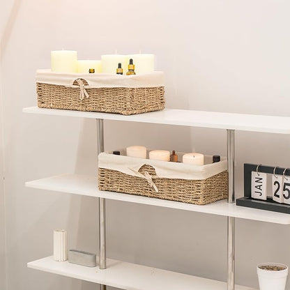 KOKODO Pack of 2 Seagrass Tank Topper Storage Baskets - Woven Wicker Basket for Toilet Paper Holder, Baskets for Vanity, Bathroom, Pantry Organizing, or Coffee Table Decor