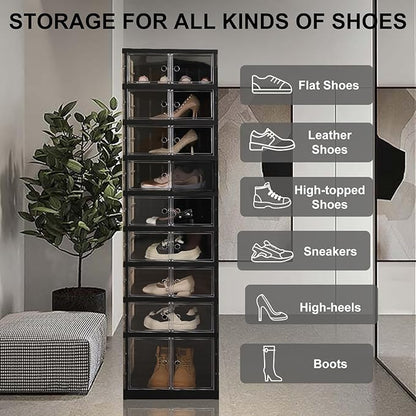 SYNCVIBE Shoe Rack Organizer for Closet Entryway Foldable Sneaker Storage Shoe, Collapsible Shoe Cabinet, Stackable Shoe Storage Cabinet with Lids for Living Room (9 Tiers -18 Pairs Black)