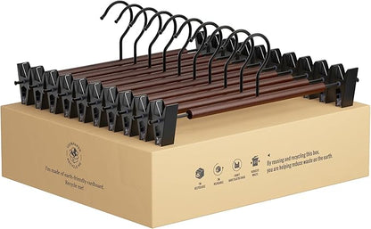 StorageWorks Pants Hangers with Clips, Wooden Clothes Hanger for Skirts, Jeans, Shorts, 10 Pack, Walnut Color