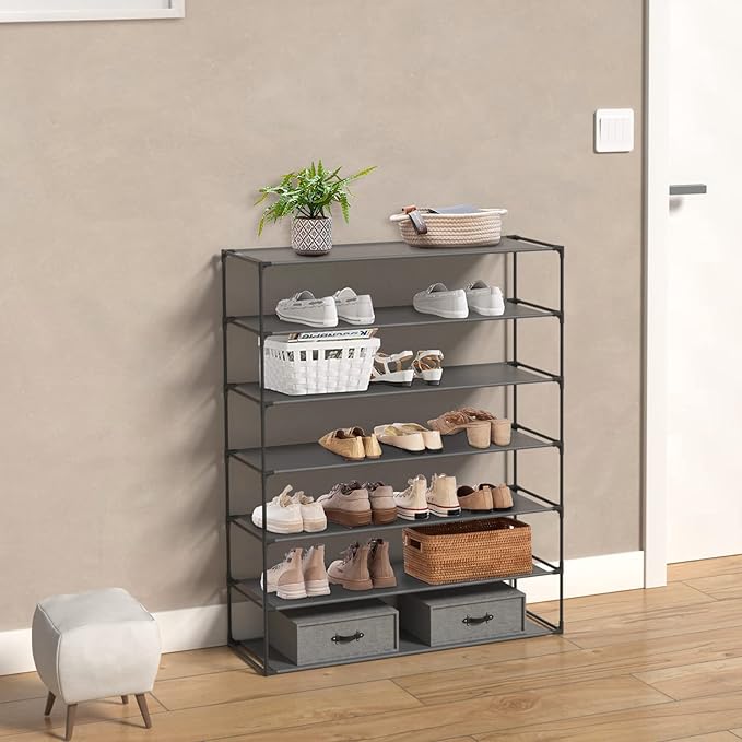 Jerry & Maggie Simple Trending 7 Tier Stackable Shoe Rack for Garage, Shoe Rack for Entrance Small Space for Dorm Shoe Racks, Over Door Shoe Rack, Kitchen Storage Shelves Solution