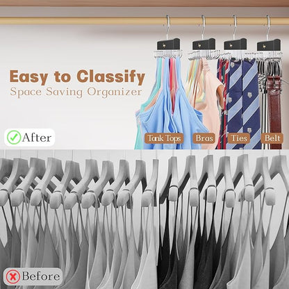 Belt Organizer for Closet, Belt & Bra Hanger for Women/Men, Tie & Belt Rack with 22 Rotatable Hooks, Stackable Space Saving Hangers, Tie Hanger, Bra Organizer, Tank Top Hanger, 3pcs