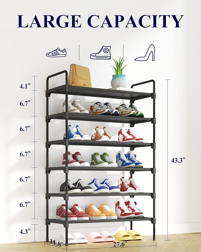 Kitsure Shoe Rack for Closet, Sturdy and Long-Lasting Shoe Shelf, Shoe Rack for Entryway, Personalized DIY Shoe Organizer, Shoe Rack Organizer for Space-Saving, 27.6" x 11.8" x 43.3", Black