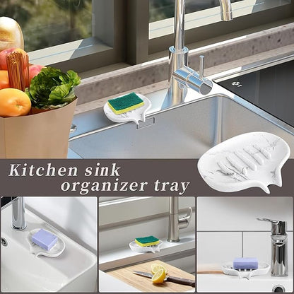 Self Draining Soap Dish for Shower and Bathroom Sink - Large Marble Resin Soap Holder with Drain, Non Slip Soap Tray for Bar Soap, Kitchen & Bathroom Counter