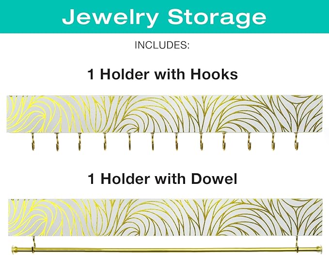 EXCELLO GLOBAL PRODUCTS 2 Piece Fashion Jewelry Holder Set (Gold Waves)