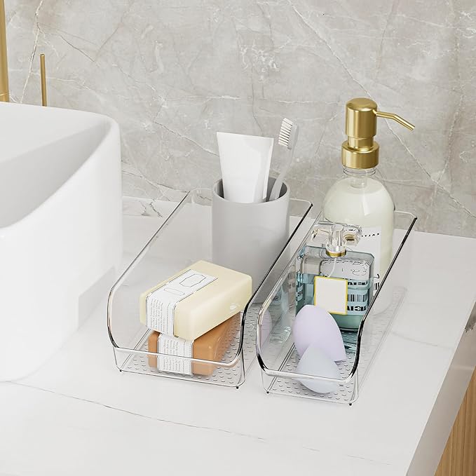 Ettori Set of 6 Clear Plastic Storage Bins - The Ultimate Pantry Organizers and Storage Solution for Kitchen, Cabinet, and Refrigerator Organization