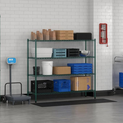 Commercial NSF Listed Green Epoxy Stationary Wire Shelving Kit 18" x 60" x 54", with 4 Shelves Perfect for Warehouse, Walk-in Refrigerator, Freezer, Grocery Store, Restaurant, Dishroom