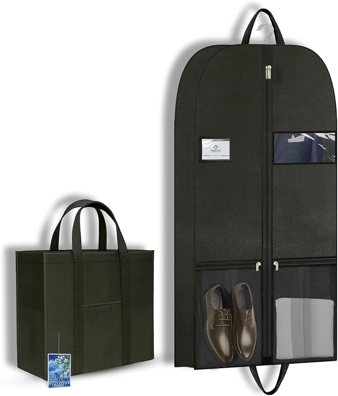 43" Garment Bags for Closet Storage and Travel, Gusseted Hanging Garment Bags for Men Women with Pockets Handles and Zipper, Suit Cover Bags for Clothes, Suits, Dress, Shirts, Coats, Jackets