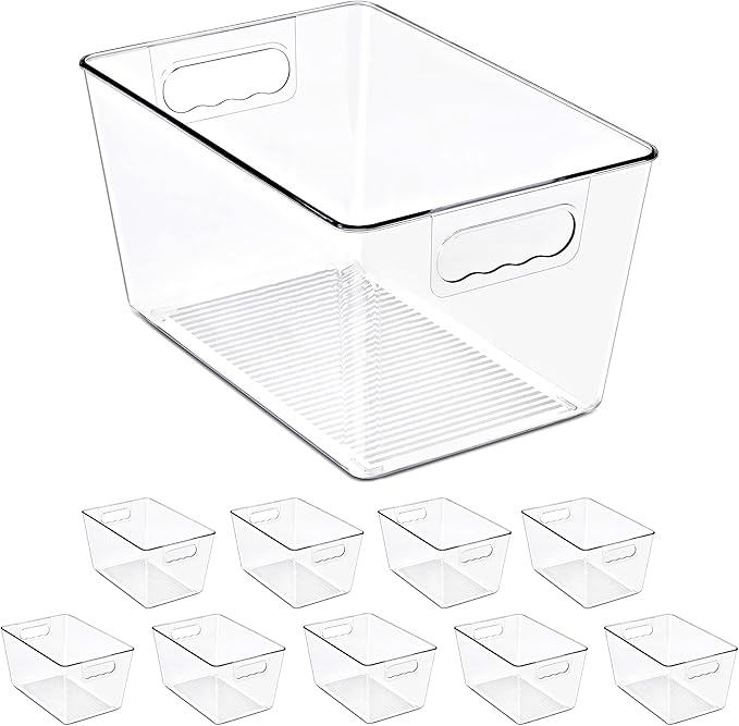 Sorbus Clear Storage Bins, 10 Pack Large Organization Bins with Handles – Clear Storage Containers for Storage, Pantry, Fridge, Cabinet, Closet & Kitchen Organization – BPA-Free Plastic