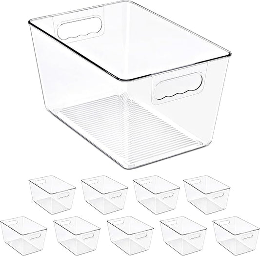 Sorbus Clear Storage Bins, 10 Pack Large Organization Bins with Handles – Clear Storage Containers for Storage, Pantry, Fridge, Cabinet, Closet & Kitchen Organization – BPA-Free Plastic