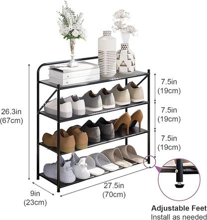 4 Tier No-Assembly Shoe Rack, Foldable Shoes Rack Organizer Without Installation, Portable Solid Metal Shoe Shelves for Closet, Entryway, Front Door Entrance