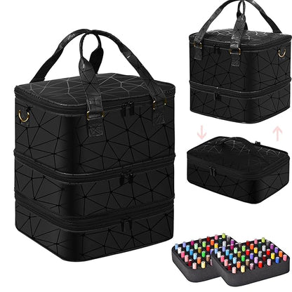 FCQQYWZ Large Nail Polish Organizer Case Hold 84+ Bottles Nail Polish & Nail Lamp, 3 Layers Nail Organizers and Storage for Nail Tech with Divider, Travel Carrying Case(Black)