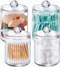 4 Pack Qtip Holder Dispenser for Cotton Ball, Swab, Round Pads, Floss - 10 oz Clear Plastic Apothecary Jar Set for Bathroom Canister Storage Organization, Vanity Makeup Organizer