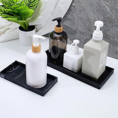 2 Silicone Bathroom Counter Tray, 7.8" x 3.9" & 11.8" x 5" Vanity Tray, Decorative Kitchen Soap Holder Plate Organizer for Makeup Perfume Candle Key Storage Toilet Tank Sink Table Desk (Marble Black)