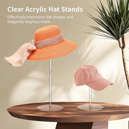 OMISTAR 2 Pcs Clear Acrylic Hat Stands, 7.9" 15.7" High Cowboy Hat Holders, Transparent Hat Display Stands, Transparent Wig Cap Racks for Salons, Vendors, Retail