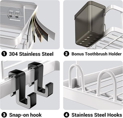 AKTECKE Shower Caddy Corner Organizer Shelf: 2Pack Adhesive Shower Essentials Accessories - No-Drilling Stainless Steel Bathroom Storage Rack with Hooks and Toothpaste Holder