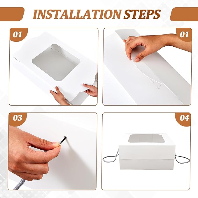 Feifeiya 5 Pcs White 15 x 15 x 7 inch Hat Boxes with Window for Travel Large Cardboard Hat Case Organizer Storage with Lid and Handles Portable Cardboard Boxes Display for Storage Present Packing