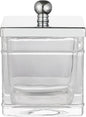Apothecary Glass Cotton Jar Holder Silver Stainless Steel Lid, Elegant Bathroom Storage Canister for Qtips, Cotton Balls, Floss, Makeup Organizer, Vanity Bathroom Organization