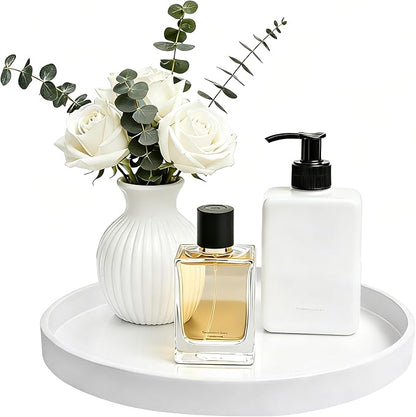 2 Pack 8" Bathroom and Vanity Tray, ABS Bathroom Counter Organizer, Coffee Table Decor for Perfume, Candles, Keys &More. Kitchen Countertop Organizer, Decorative Tray Soap Holder, White