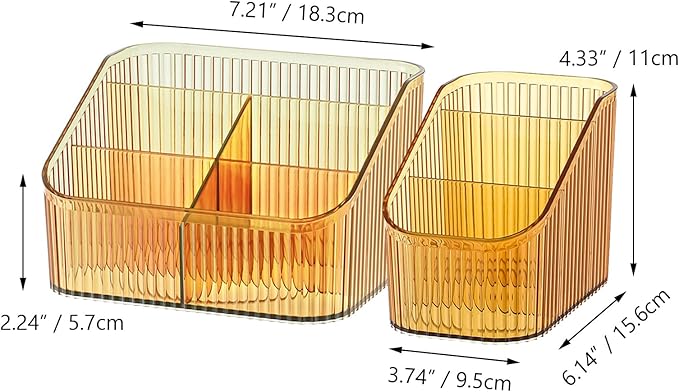 Amber Makeup Organizer, Makeup Brush Holder 8 Cups for Vanity, Bathroom Countertop Organizer, Dresser Cups for Cosmetic Display, Skincare Stroage, Perfume Stand, Toiletry