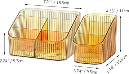 Amber Makeup Organizer, Makeup Brush Holder 8 Cups for Vanity, Bathroom Countertop Organizer, Dresser Cups for Cosmetic Display, Skincare Stroage, Perfume Stand, Toiletry
