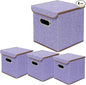 Storage Bin [Set of 4] Linen Fabric Foldable Container with Lid, Collapsible Organizer Boxes Cubes – 10 x 10 x 10 Inches (Purple)