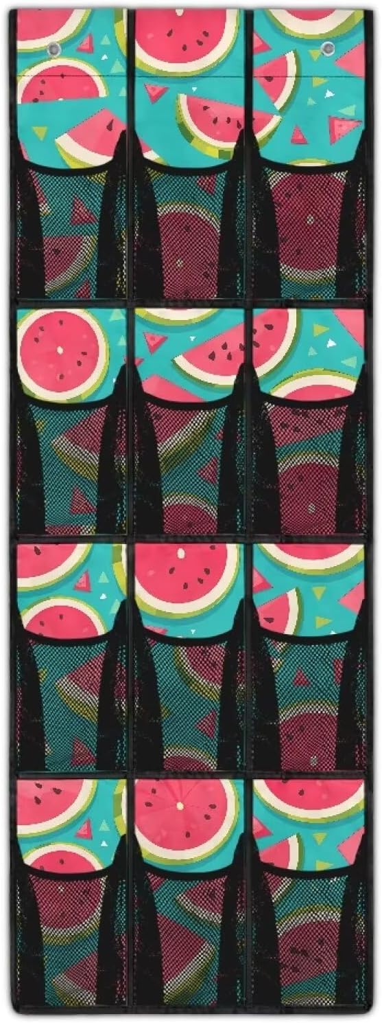 Watermelon Over the Door Shoe Organizer 12 Large Pockets Hanging Shoe Rack for Closet Organizers and Storage Sturdy Oxford Fabric Shoe Hanger